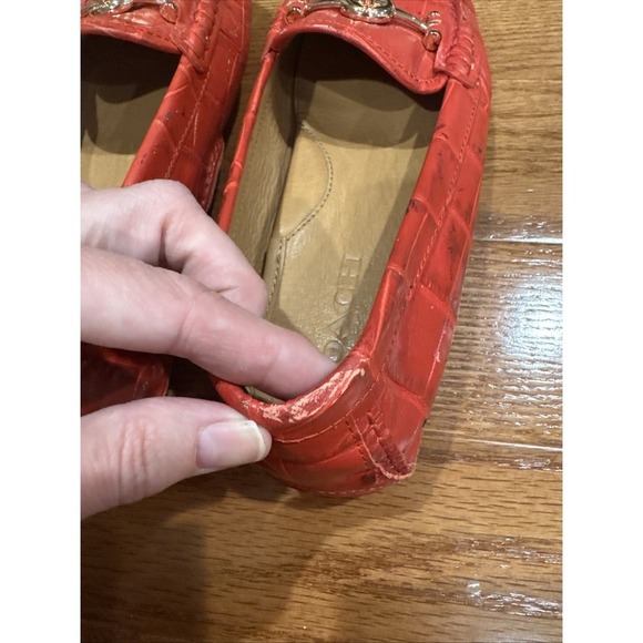 Coach Arlene Leather Driving Loafers Red Orange Gold Kisslock Detail Size 7.5 - Picture 7 of 9